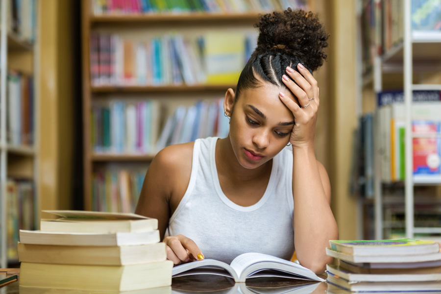 woman student studying