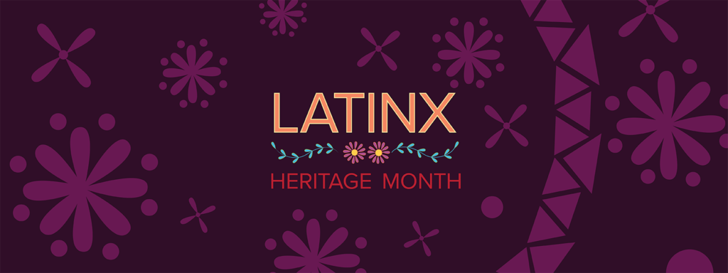 Latinx Heritage Month Slider - purple banner with lighter purple shapes