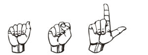 illustration of sign language spelling out "ASL"