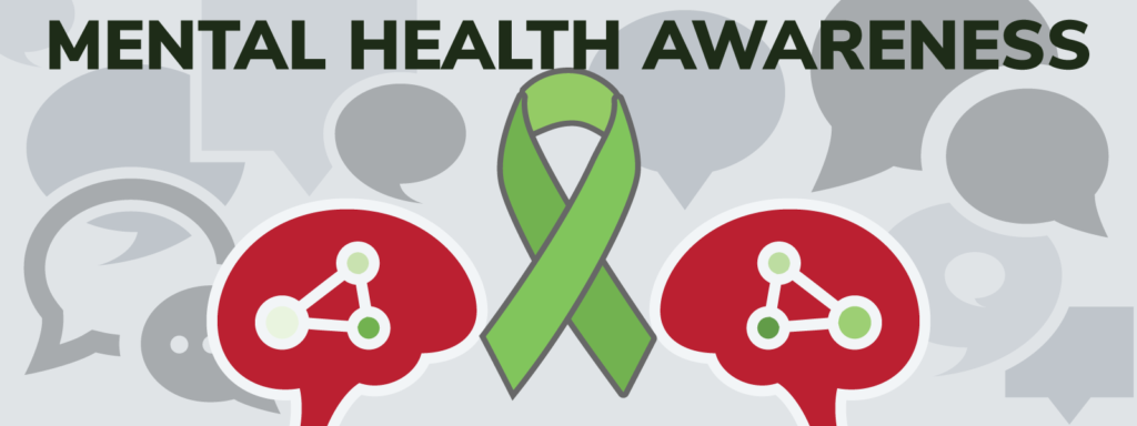 "Mental Health Awareness" a green ribbon