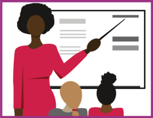 illustration of a Black woman teaching students