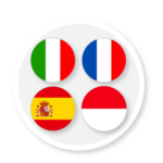 4 flags of the following countries in circles: Italy, France, Spain, Monaco