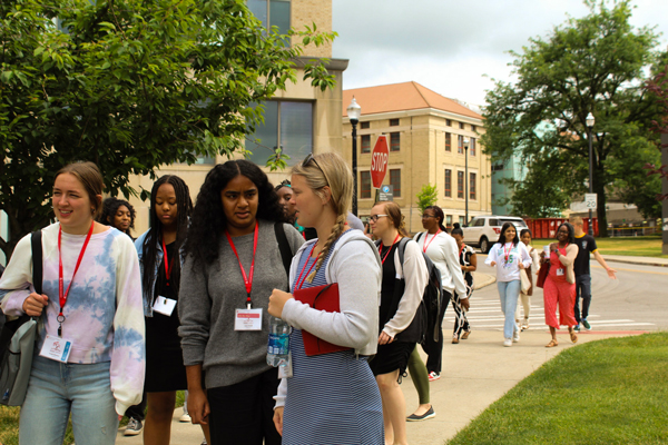 A group of ROOT students on a tour of The Ohio State University Campus